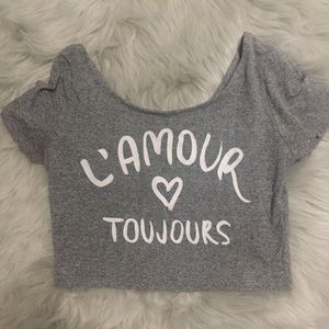 L'Amour French Light Grey Fitted Crop Top